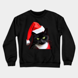 Cute black cat wearing a christmas hat Crewneck Sweatshirt